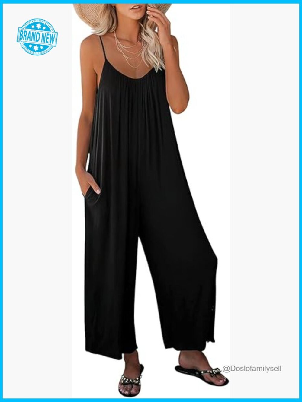 Sleeveless Spaghetti Strap Wide Leg Boho Jumpsuit Casual Summer Romper with